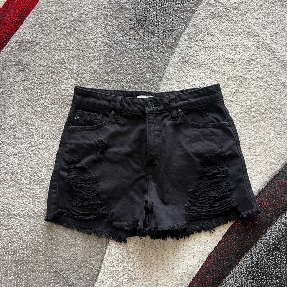 KanCan Black High Rise Distressed Denim Shorts